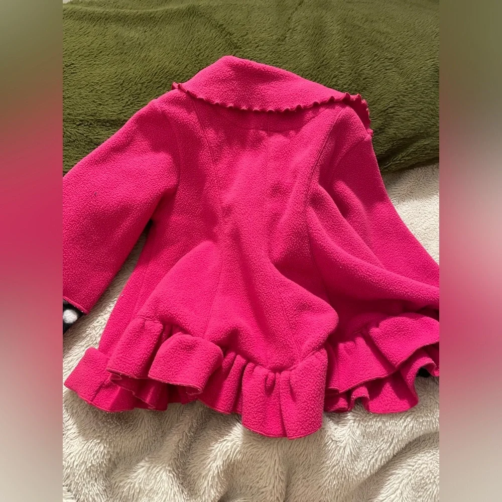 Vintage Baby Girl Fleece Ruffle and Polka Dot Jacket